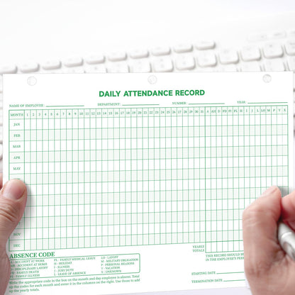LemonSecret 100 Pcs Daily Attendance Card, Attendance Record Book Tracker 8.5 x 11 Inch, 2026 Daily Calendar Cards 3 Hole Employee Work Books Employee History Record Green Letter Size