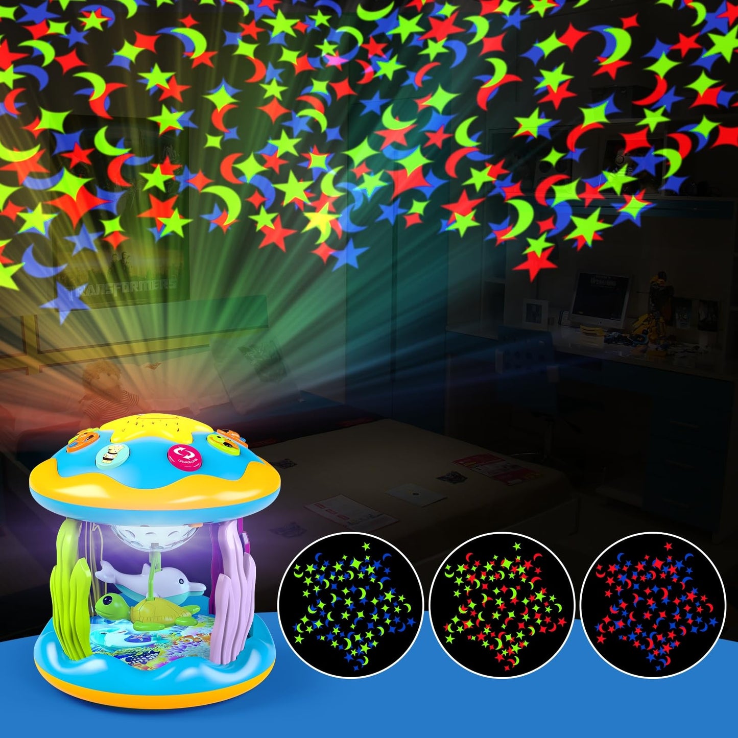 Baby Toys 6 to 12 Months, 4 in 1 Musical Rotating Projector, Tummy Time Light Up Infant Toys For 6-9 12-18 Months, Learning Toy Birthday Gifts for Baby Toddlers 1 2 3 Years old Boys & Girls
