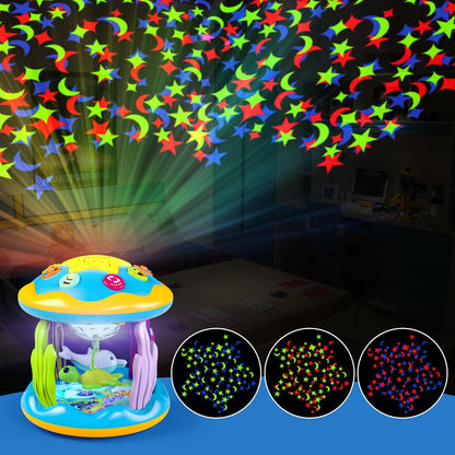 Baby Toys 6 to 12 Months, 4 in 1 Musical Rotating Projector, Tummy Time Light Up Infant Toys For 6-9 12-18 Months, Learning Toy Birthday Gifts for Baby Toddlers 1 2 3 Years old Boys & Girls