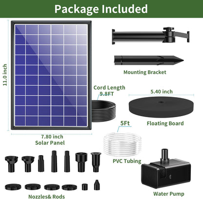 Antfraer 8W Solar Fountain Pump With 3600mAh Battery Backup, Solar Water fountain for Bird Bath with Double-Layer Nozzles & 5Ft PVC Tubing for Bird Bath Small Pond Waterfall DIY Features