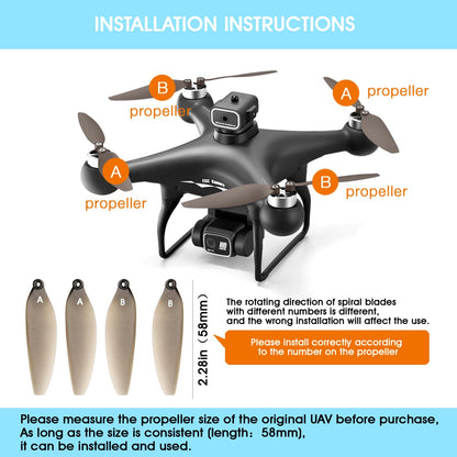 mcokoe Universal 58mm/2.28In Drone Propellers for E88、E25、K911、S115、S119、A17、S132、F167、X28、X26、L106 Models - Replacement Drone Accessories with Stable and Low-Noise Operation 16-Pack (Gray)