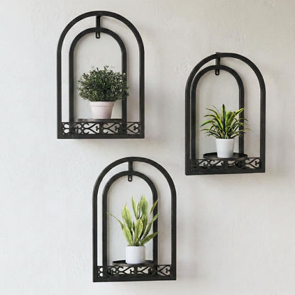 Rioneta Hanging Planter for Indoor & Outdoor Plants, Mid Century Modern Iron Frame Wall Decor for Living Room Garden Patio 3 Pack Black（No Light）