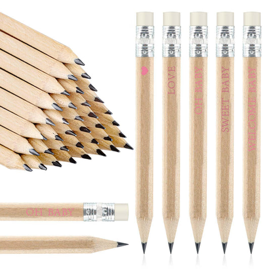 EYNDYN 100 Sets Pink Baby Shower Pencils Gifts Bulk for Guest Golf Half Pencils Baby Shower Game Sharpened Mini Pencil with Eraser It's A Girl Gender Reveal Party Favors
