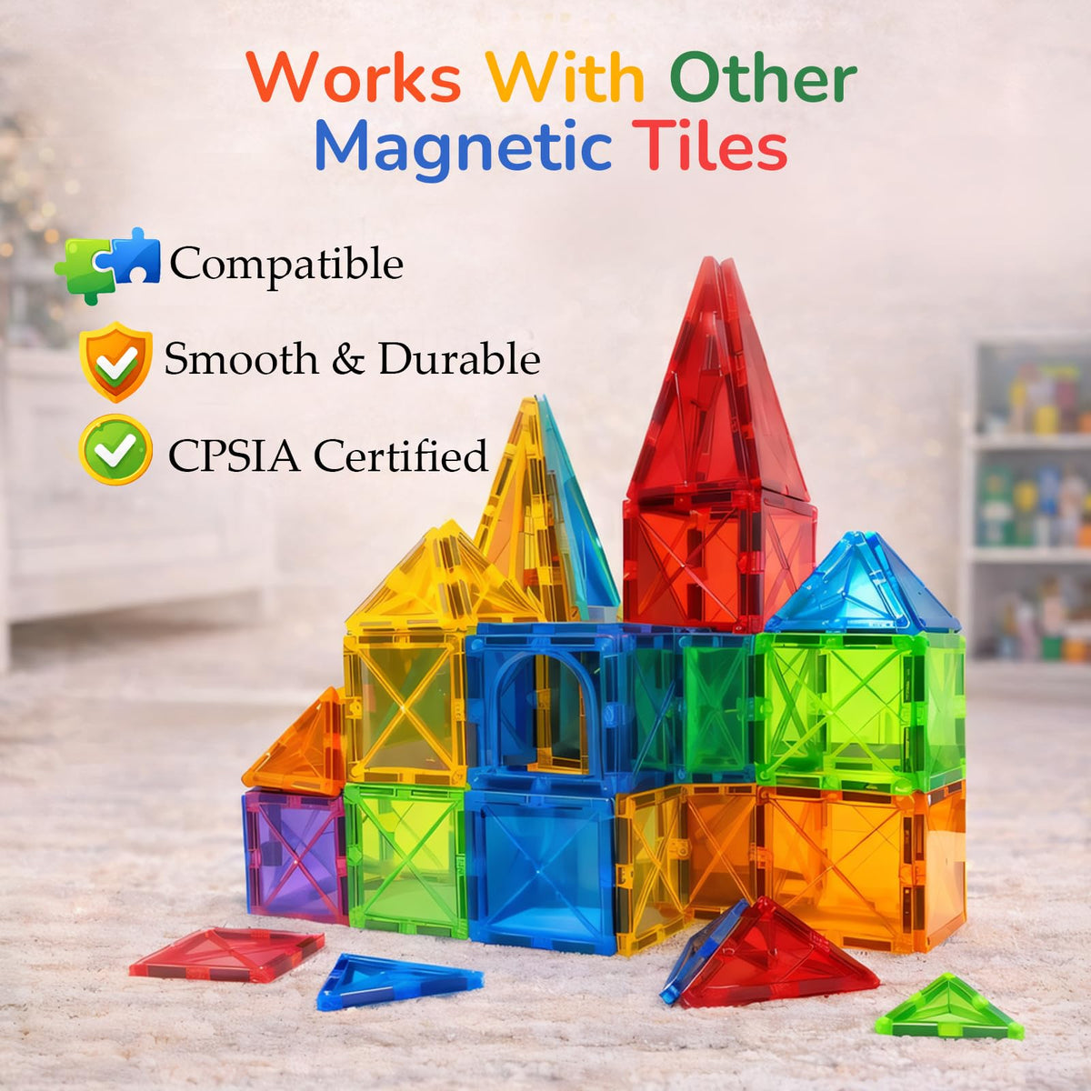 LATI Magnetic Tiles Starter Set for Kids,Beginner Magnetic Building Blocks for Early Learning, Build in 2D & 3D, Open-Ended STEM Building Toy,Easy to Start for Early Builders,Toy Gift for Ages 3–6