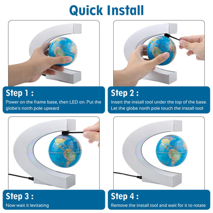 MOKOQI Magnetic Levitating Globe with LED Light, Cool Tech Gift for Men Father Boys and Girls, Birthday Gifts for Kids, Floating Globes World Desk Gadget Decor in Office Home Display (Silver)