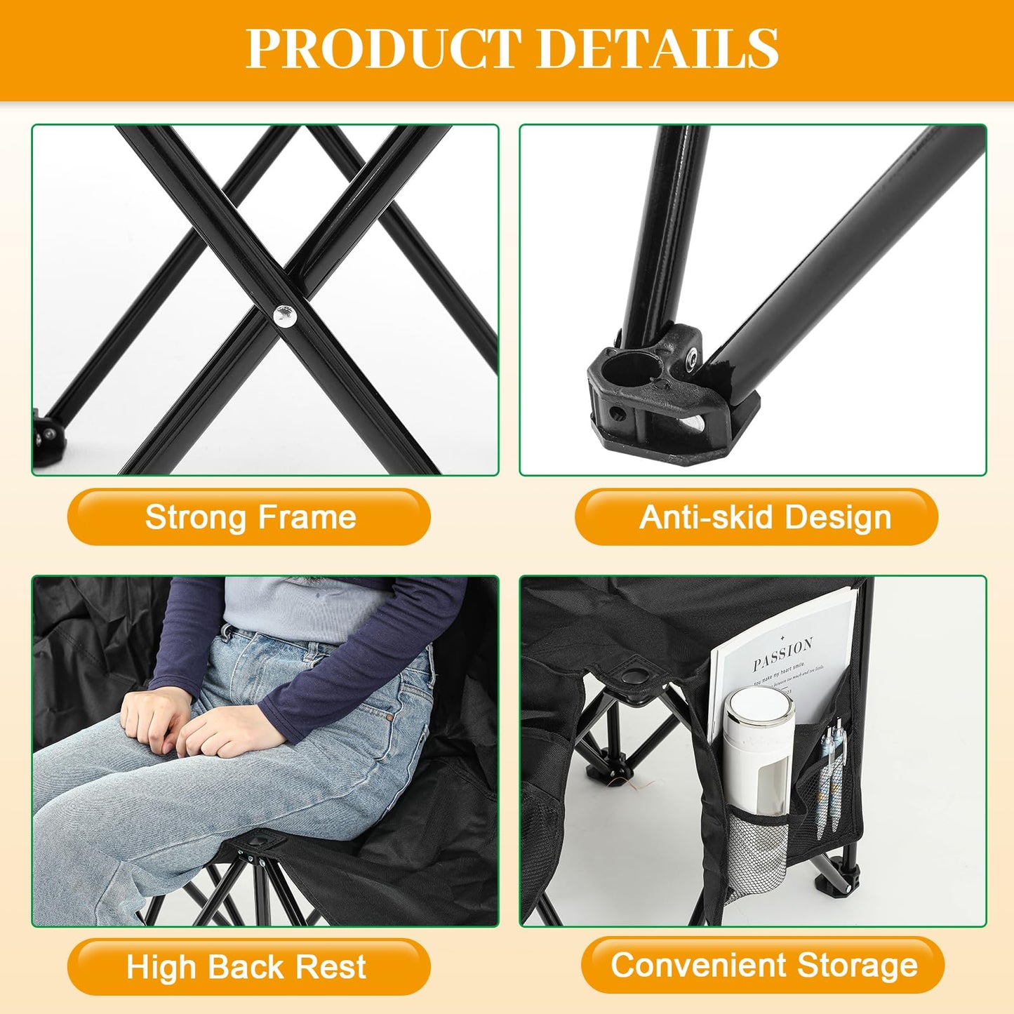 Wonderjune Folding Soccer Bench Portable Sports Team Bench with Pockets and Carrying Bag for Sports Team Outdoor Camp Travel Soccer Practice(Black,6 Seat)
