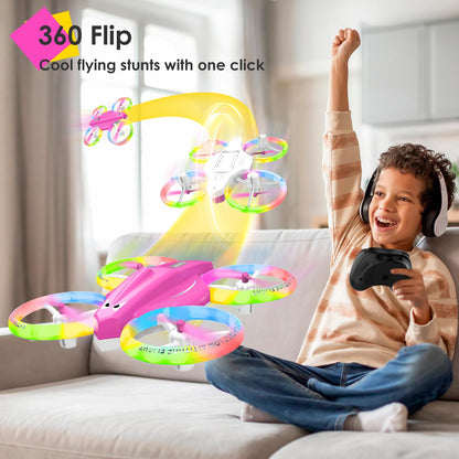 Drone for Kids with LED Light | Lisoco Indoor RC Drone with 360 Flip | 2 Batteries | Easy to Fly Mini Drone for Girls Boys Beginners | Flying Toy Gift (Pink)
