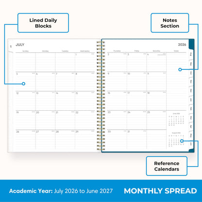 Blue Sky 2026-2027 Weekly and Monthly Academic Year Planner Calendar, July 2026 - June 2027, 8.5" x 11", Flexible Cover, Wirebound, Storage Pocket, Bakah Blue