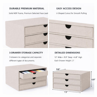 UnionBasic Document Organizer, 3-Drawer File Cabinet Document Storage Box, Office Desktop Filing Organizer, Beige