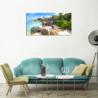 YYYYHPP YP0775 Beach Wall Art Picture Wall Art Stone Coconut Trees on Sands Beach Seascape Scenery Painting Nature Picture for Bedroom Home Office Wall Decor