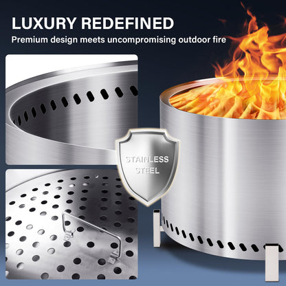 HGD 28 Inch Smokeless Firepit, Large Stainless Steel Fire Pit, Wood Burning Firepit for Patio Garden Picnic