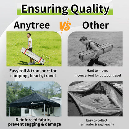 Anytee-10x10 Pop Up Canopy Tent, Easy Up Waterproof Outdoor Canopy with Wheeled Bag, Sun Shade for Patio, Backyard, Parties, Camping-Black