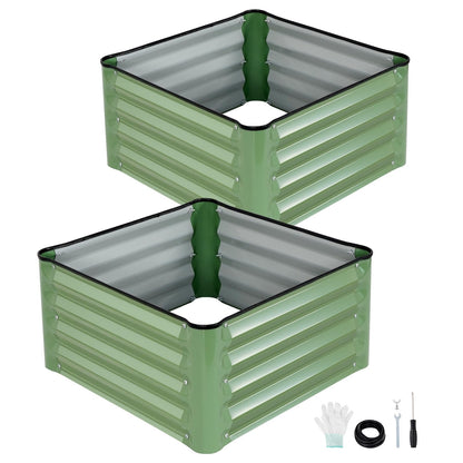 INNO STAGE Galvanized Raised Garden Bed Kits, 2x2x1ft Metal Raised Garden Beds Outdoor, Steel Raised Planter Bed with Gloves for Vegetables & Flowers Patio Ground Planter Box (Olive Green, 2PCS)