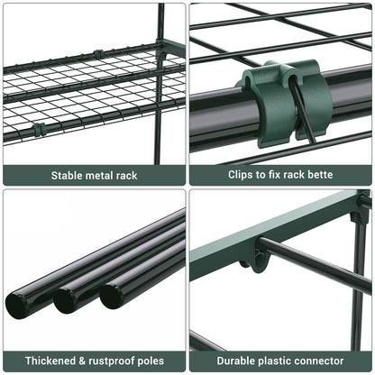 Ohuhu Plant Greenhouse Shelves 4 Tier 2 Pack Extra-Wide Stable Green House Shelving for Outdoor, 31x18x42 Inch Portable Rustproof Metal Shelf Plant Stand Rack Greenhouse Accessories