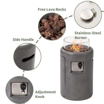 COSIEST Outdoor Propane Fire Pit Table w Compact Ledgestone 16-inch Round Graphite Base and Glass Wind Guard, Certified, 40,000 BTU, Free Lava Rocks, Touch-up Pen, Fits 20lb (Grey)