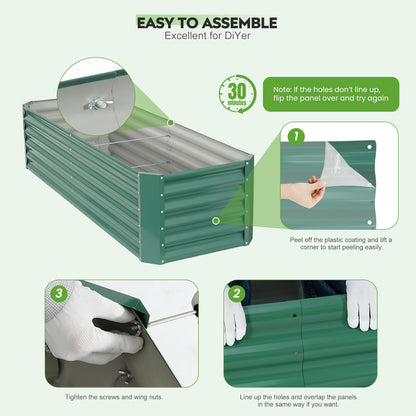 ZORMY 6×2×1.4ft Galvanized Raised Garden Bed Kit, Metal Planter Boxes Outdoor, High Raised Beds for Vegetables, Fruits, and Flowers - LotusGreen
