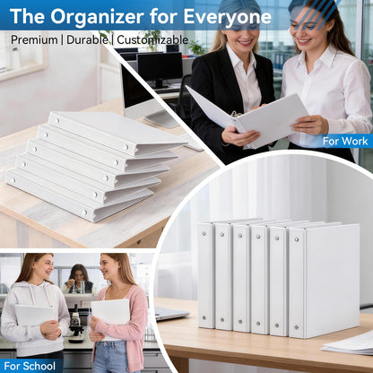 SUIN 1-inch 3 Ring Binder with 2 Interior Pockets, 1''Durable Binders Holds US Letter Size 8.5'' x 11'' Paper - Versatile Binders for Office, Home, and School Use, 6 Pack White