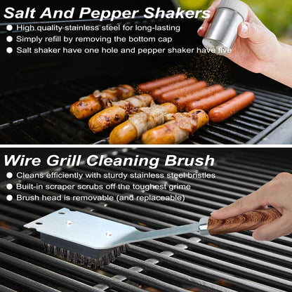POLIGO 22PCS Heavy Duty BBQ Grill Accessories Set, Non-Slip Grill Tools for Outdoor Grill Set Stainless Steel Grill Utensils Set, Deluxe Grilling Tools Set in Aluminum Case Ideal Gifts for Men Brown