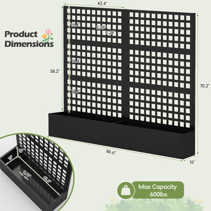 Callales Metal Planter Box with Trellis, Black Raised Garden Bed, Privacy Screen Planters with Trellis for Climbing Plants Vegetable Flowers Outdoor Indoor, Large 2Pcs Set