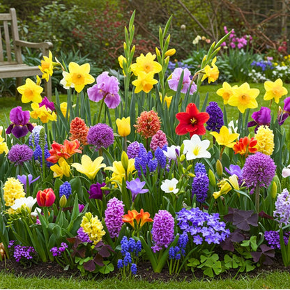 Complete Spring Flower Garden | 50 Fresh Bulbs | Bloom All Spring and Summer | Easy to Grow Flower Bulb, Indoor/Outdoor | Tulips, Daffodils, Crocus, Gladiolus - Living Gift