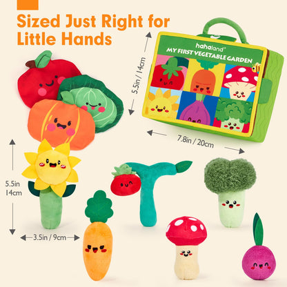 hahaland Baby Toys 6-12 Months - Fruits Vegetables Garden Plant Plush - 6 Month Old Toys Montessori Sensory Toy Carrot Flower with Rattles Mirror Squeaker Textures Crinkle Tissues, Baby Gifts 9 Month