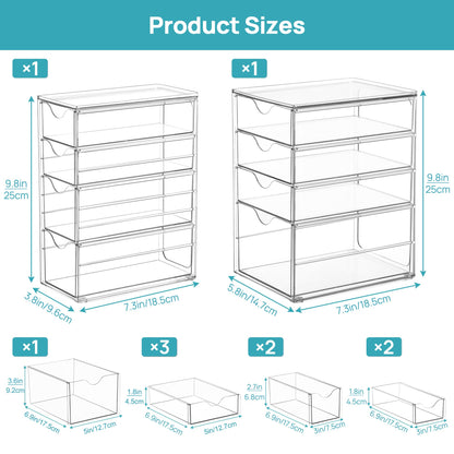 Vtopmart Acrylic Organizer with 8 Drawers, Desk Organizers and Accessories, Clear Makeup Organization, Dustproof Storage Drawers for Office Art Craft Supplies