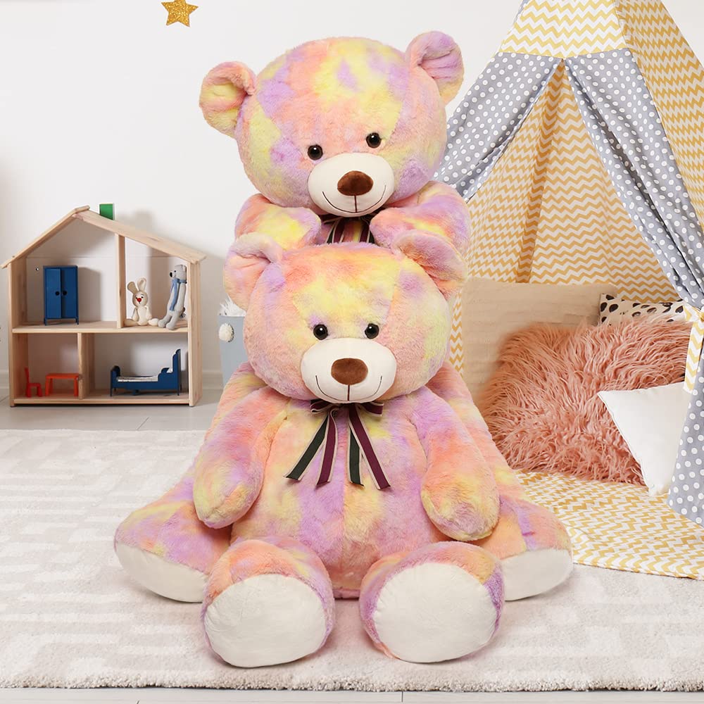 Tezituor 40in Giant Teddy Bear Stuffed Animal,Big Bear Plush Toys,Rainbow Yellow Soft Bear Plushies, Stuffed Animals Gifts for Baby Shower, Valentine, Christmas, Birthday, Party Decoration