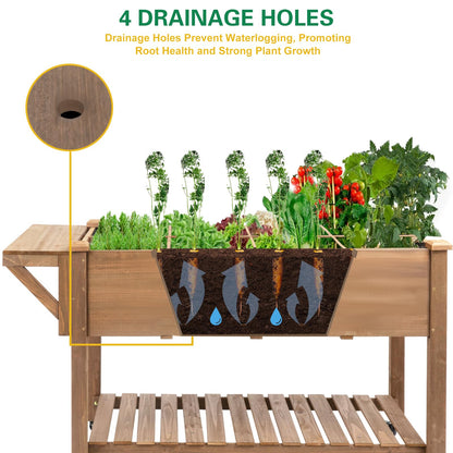 Gowoodhut Raised Garden Bed with Wheels, Wood Elevated Garden Box with W-Connection Tabs，for Vegetable, Flower, Herb, Large Storage Shelf, Easy to Assemble, 55.5x24x32in