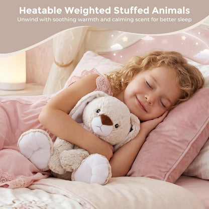 LURKOMEMO Bunny Microwavable Weighted Stuffed Animals,Heating Pad Animal for Period Cramps&Pain,Lavender Scented Heatable&Coolable Bunny Plushies Toy for Stress Relief,Gifts for Girls Kids Women