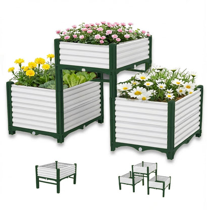 3PCS Raised Garden Beds Outdoor with Legs Planter Box, 47x20x21in Reinforced Support Rods, Drainage Grid, Multi-Combination Options for Vegetables, Flowers, Herbs, Ideal for Balcony, Patio Gardening