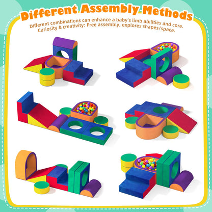 JUOIFIP 6 Pieces Toddler Climbing Toys Indoor, Crystal Velvet Foam Climbing Blocks for Toddlers 1-3, Baby Climbing Toys Soft Play Set for Climbing Sliding and Crawling (Balls not Included)