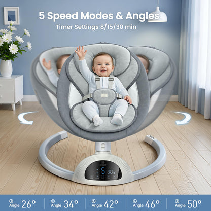 GAEZAP Electric Baby Swing for Infants, Portable Infant Swing with Music Speaker, 5 Swing Speeds, Remote Control, for Indoor Use, Newborn Boys & Girls, White