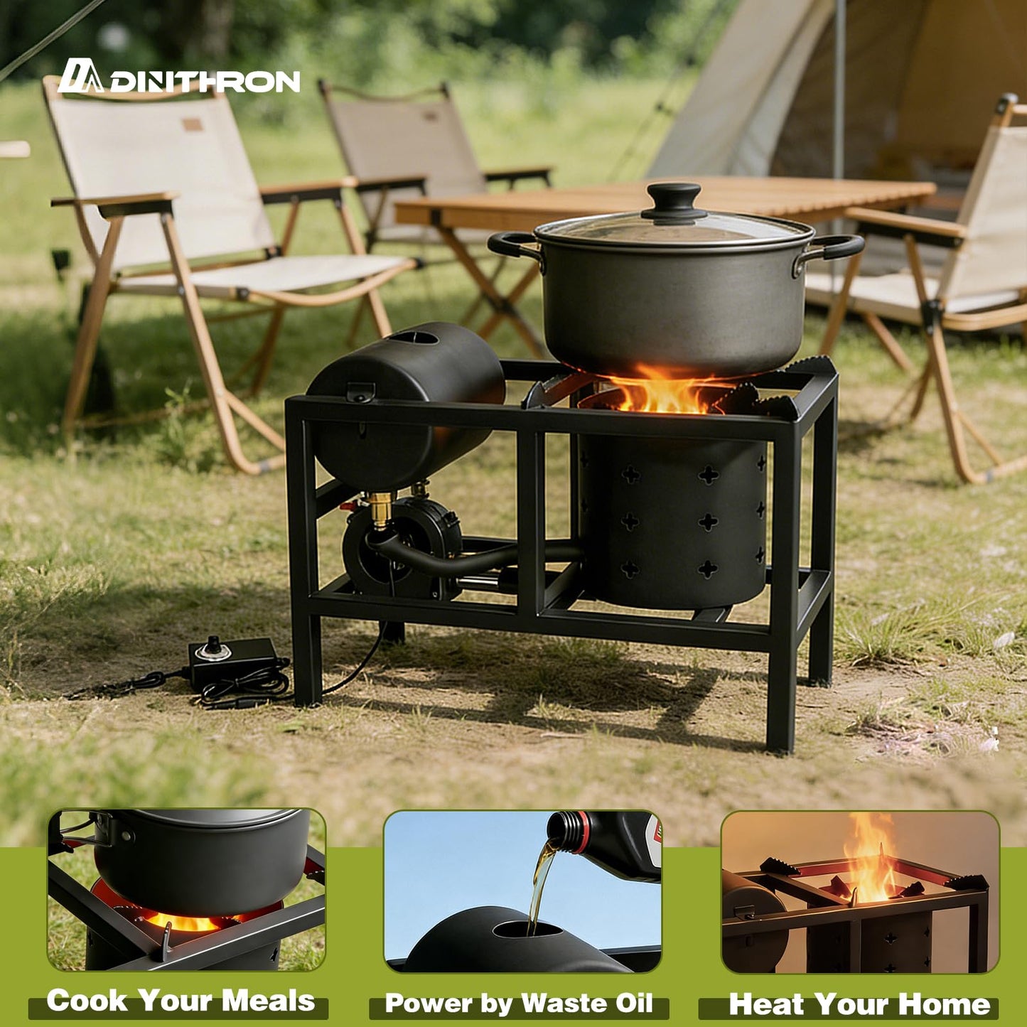 DA DINITHRON DC 12V Waste Oil Burner & Heater, High-Efficiency Heavy Duty Furnace Stove for Garage, Workshop and Outdoor Cooking