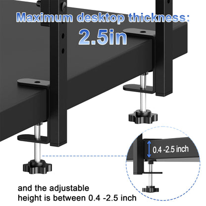 Spacrea clamp on Desk Shelf, 2 Tier Office Desk Shelves Organizer, Wood Desktop Supplies Storage Rack, Desk Organizers and Accessories (Black)
