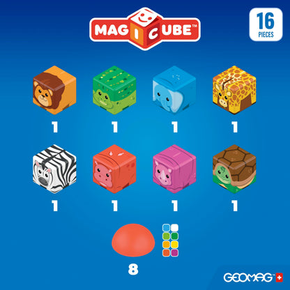 Geomag Magicube Magnetic Blocks, 16 Large Magnetic Cubes Safari Animals STEM Toy, Sensory Toys for Toddlers 1-3, Building Blocks for Kids, Fun Toddler Toys 1-2 yrs