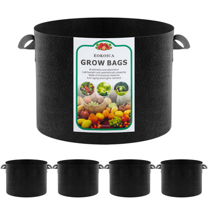 EOKOICA 5-Pack 15 Gallon Grow Bags, Thickened Aeration Fabric Pots with Handles, Heavy Duty Plant Bags for Vegetables, Tomatoes, Potatoes, Fruits & Flowers, Reusable Garden Pots for Plants