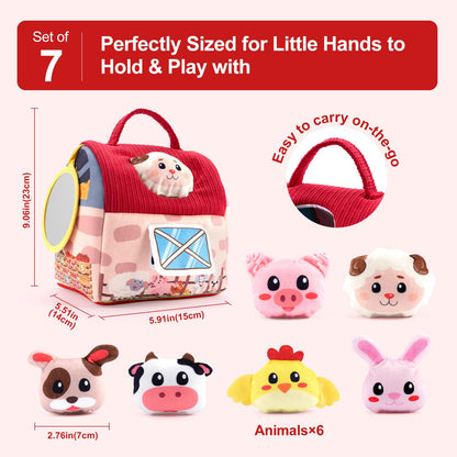 PADONISE Baby Toys 6-12 Months, Montessori Sensory Newborn Toys, Stuffed Farm Animals with Rattle, Mirror, Crinkle Paper, Gift for 6-12 12-18 Months 1-3 Year Old Toddlers Boys Halloween Girls