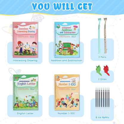 Magic Ink Copybooks for Kids Reusable Handwriting Workbooks for Preschools Grooves Template Design and Handwriting Aid Practice for Kids