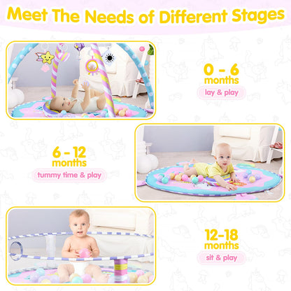WeeHomm Baby Play Mat & Activity Mat - Baby Play Gym Tummy Time Mat with 6 Detachable Sensory Toys for Motor Skills Development, Newborn Baby Toys 0-6-12 Months Essentials Gift Playmats