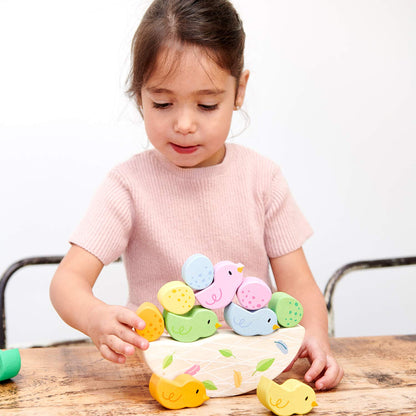 Tender Leaf Toys - Rocking Baby Birds - 12 Piece Balance Toy - STEM Toy - Early Learning to Develop Strategic Thinking and Fine Motor Skills - Wooden Toy Stacker & Balance Educational Game - Age 18m+