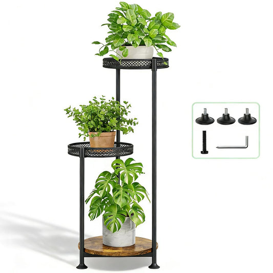 Atpddpey 3 Tier Large Plant Stand Indoor Outdoor Clearance 10in Wide Metal Wood Plant Stand for Multiple Plants Black Tall Narrow Plants Display Organizer for Corner Living Room Porch Patio Garden Office