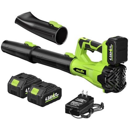 FULLYEA Cordless Leaf Blower 650CFM/180MPH, 21V Electric Leaf Blower with 3 Tubes & 2 x 4.0Ah Batteries, 6 Speed Modes, Battery Powered Leaf Blowers for Cleaning Patio, Yard, Garage, Lawn (Green)
