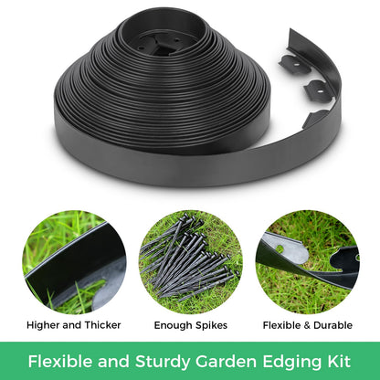 3IN x 50FT Landscape Edging Border with 75 Spikes, Plastic Edging for Landscaping, No Dig Garden Border Edging Kit for Flower Beds, Lawn, Yard, Paver Pathway