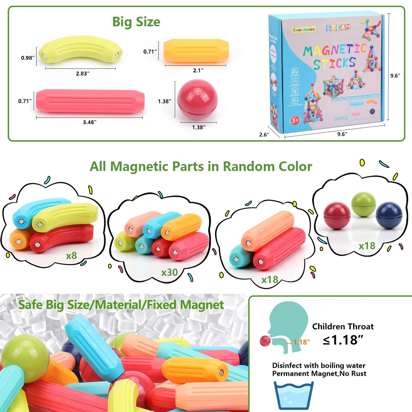 COUOMOXA Magnetic Building Blocks STEM for Toddlers: 74pcs Montessori Magnet Toys for 3 4 5 6 7 8+ Years Old Kids - Sensory Toys for Preschool Gifts-Starter Set - Birthday Gift for Boys Girls