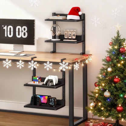 HOOBRO Clamp On Desk Shelf, 2-Tier Desktop Organizer, Space-Saving Desk Shelf with Adjustable Shelves, for Office, Study, Entertainment Accessories, Black BK32SJ01