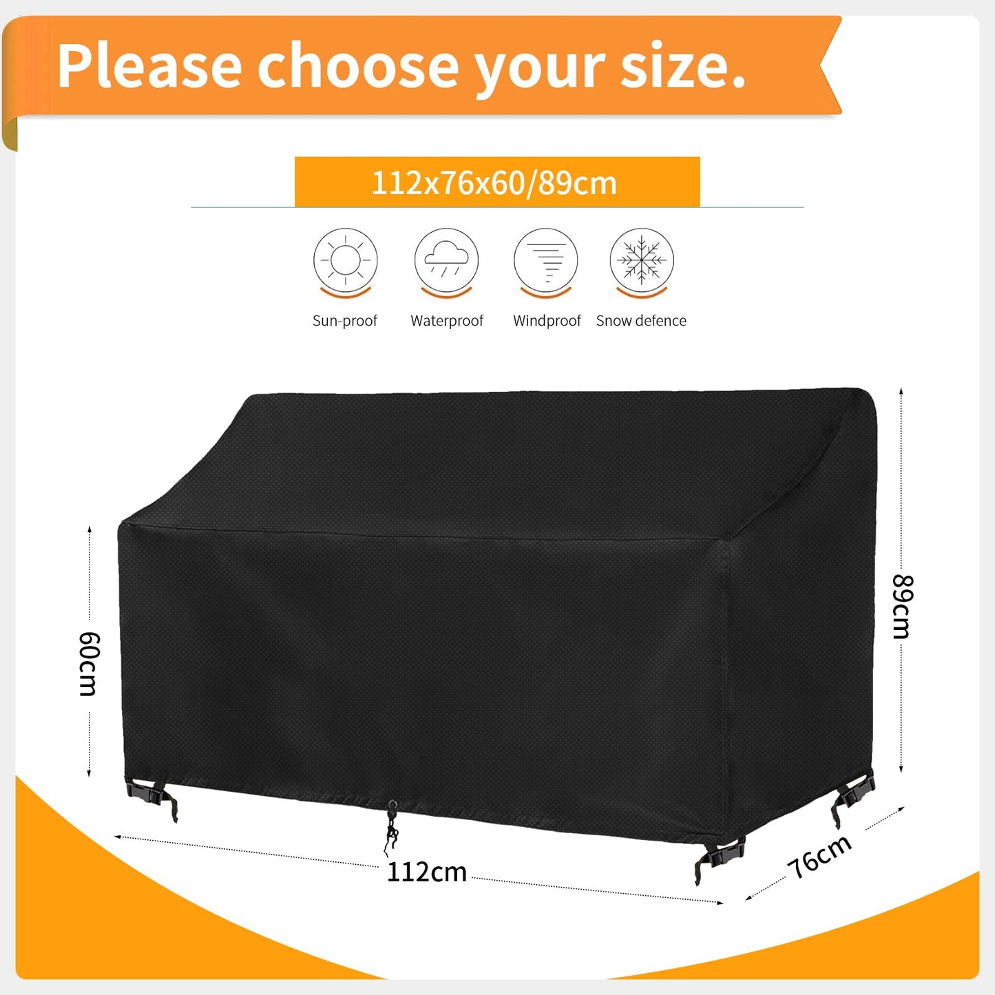 YYJAILZQ 2-Person Outdoor Glider Bench Cover Waterproof,Double Patio Gliders Rocking Chair Covers with Buckle,Wind-Proof/Anti-Uv Outside Loveseat Cover, 420D Oxford (44 * 30 * 35/24in,Black)