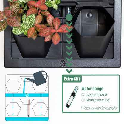 Inspiration Jungle Self Watering Wall Planter with 4 Pots - Easy to Create Indoor Living Wall for Home, Office and Shop Front - Includes Water Gauge (Black)