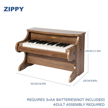 ZIPPY Kids Piano Keyboard, 25 Keys Digital Piano for Kids, Mini Music Educational Instrument Toy, Wood Toy for Toddlers Girls Boys (Walnut)