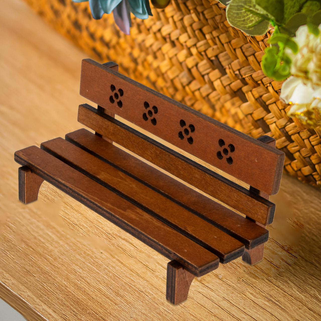 Hemoton Miniature Garden Bench 4.72 Inch Rustic Wooden Dollhouse Outdoor Furniture Micro Landscape Decor for Mini House Accessories