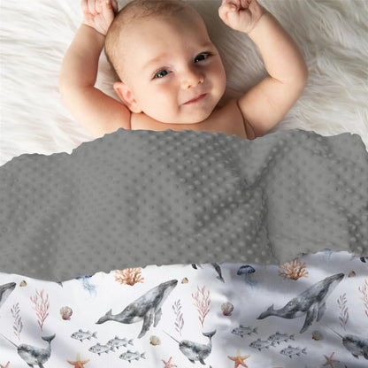 EyMzcod Mink Baby Boy Girl Blankets Under The Sea Animals, Ocean Creature Whale Shark Soft Double Layer Dotted Backing Receiving Swaddle, Newborn Infant Toddler Nursery Crib Bedding Shower Gift 30x40